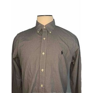 Ralph Lauren Shirt Mens Large Classic Fit Cotton Stretch Black Ginghan Plaid